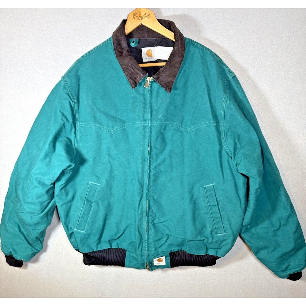 Vintage Carhartt Santa Fe Jacket Teal/Blue Duck Canvas Rare Quilted Mens EUC 2XL